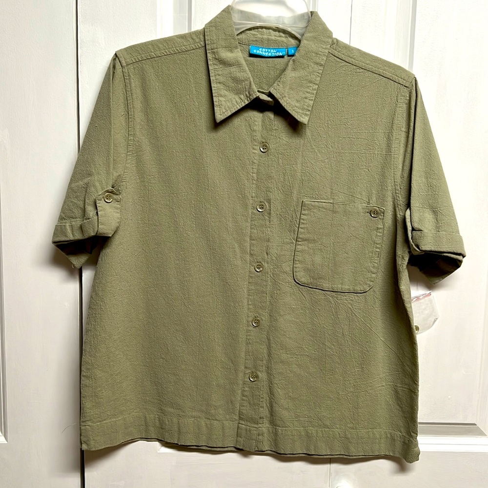Cotton Connection Olive Green Pocket Short Sleeve Top Size S NWOT